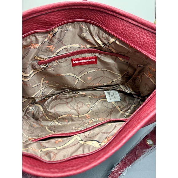 Wrangler Montana West Red Faux Leather Tote Bag Purse Handbag with Pouch - Picture 12 of 13